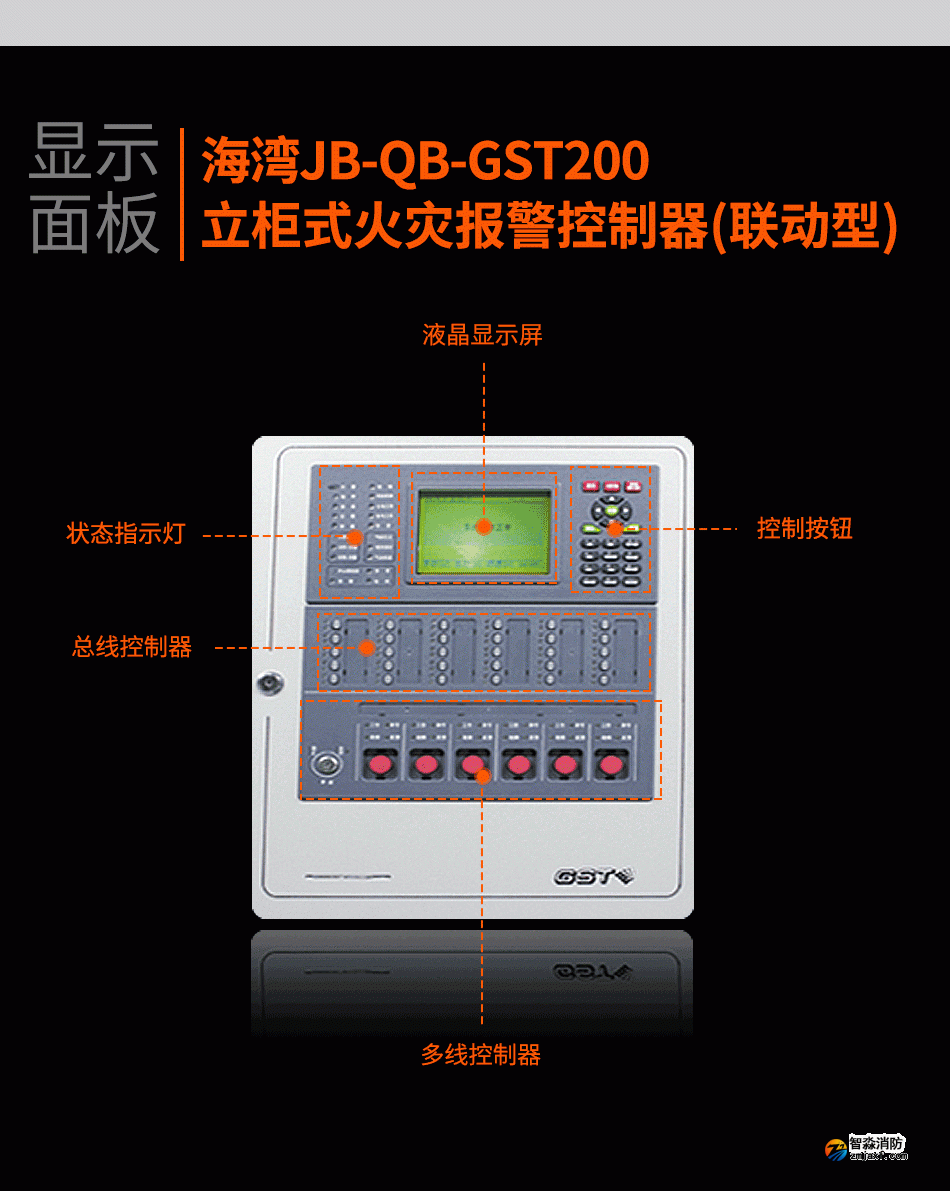 海灣JB-QB-GST200立柜式火災(zāi)報(bào)警控制器(聯(lián)動型)顯示面板