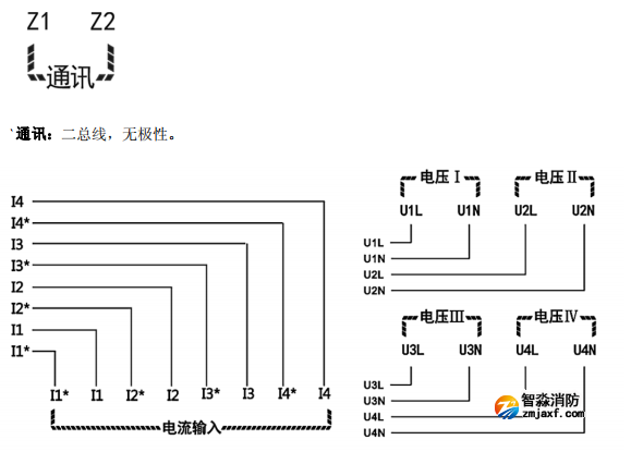 海灣GST-DJ-D44C交流單相電壓電流傳感器（四路電壓、四路電流）安裝接線端子說明