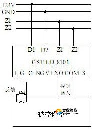 模塊無(wú)源輸出觸點(diǎn)控制設(shè)備的接線(xiàn)示意圖